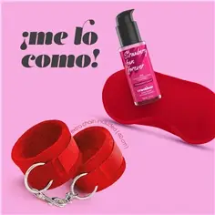 ¡Me Lo Como! Conjunto de Algemas de Velcro + Venda Acetinada e Lubrificante Beijável de Morango Crushious - PR2010371927